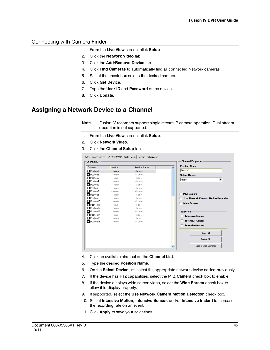 Honeywell IV REV B user manual Assigning a Network Device to a Channel, Connecting with Camera Finder, Click Get Device 