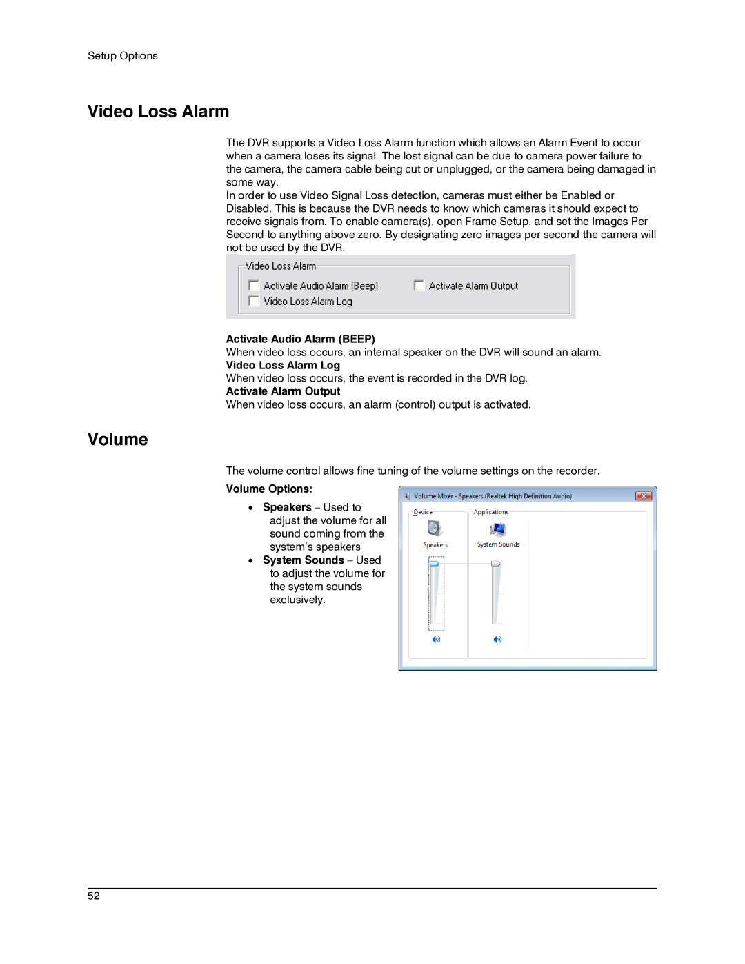 Honeywell IV REV B user manual Video Loss Alarm, Volume 