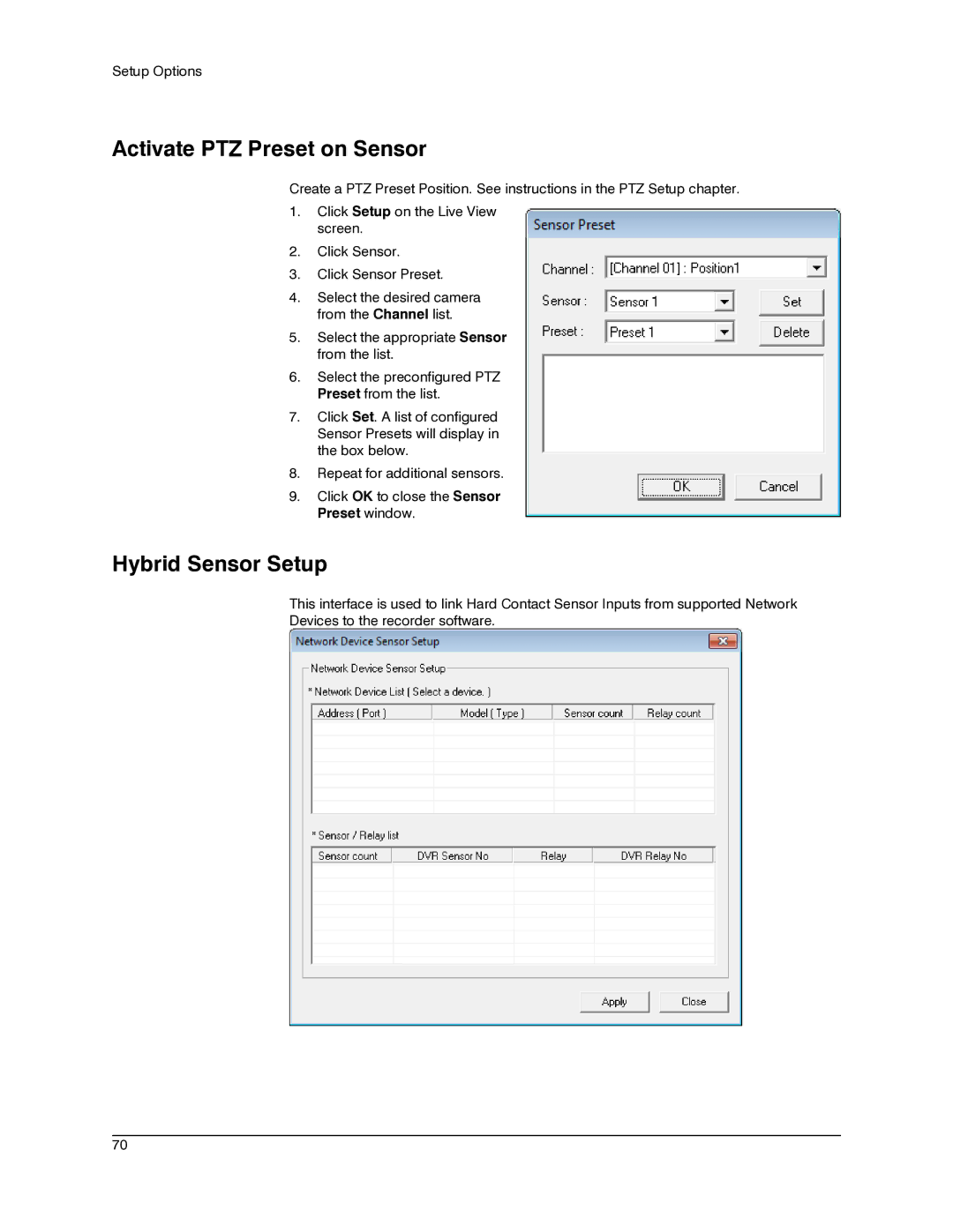 Honeywell IV REV B user manual Activate PTZ Preset on Sensor, Hybrid Sensor Setup 