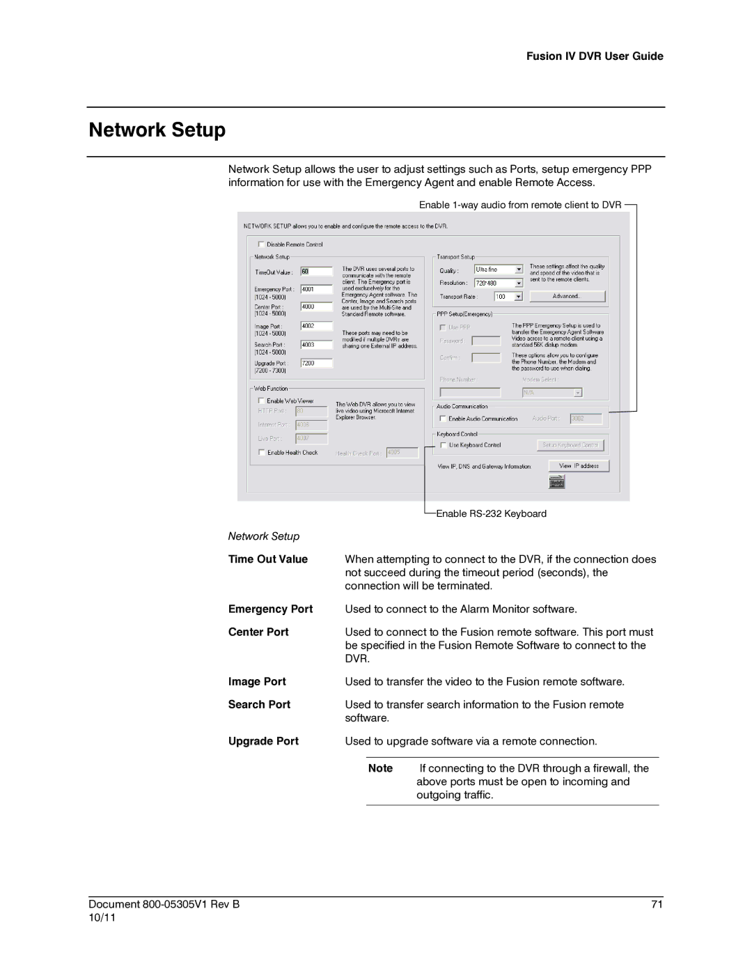 Honeywell IV REV B user manual Network Setup, Time Out Value 