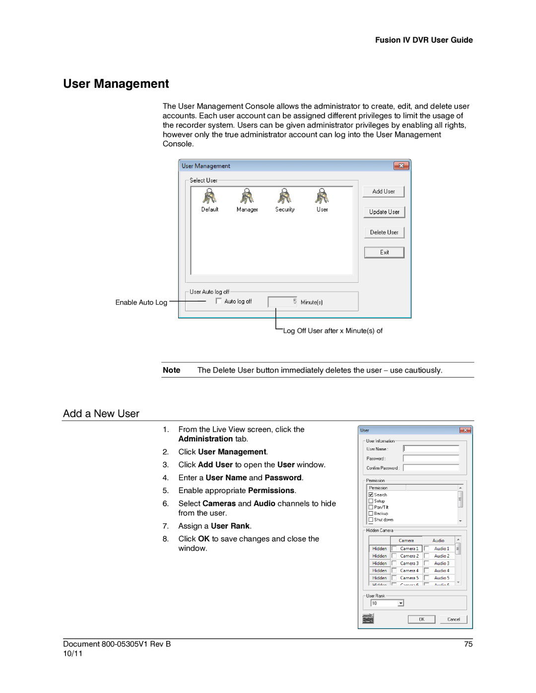 Honeywell IV REV B user manual Add a New User, Click User Management, Enter a User Name and Password 