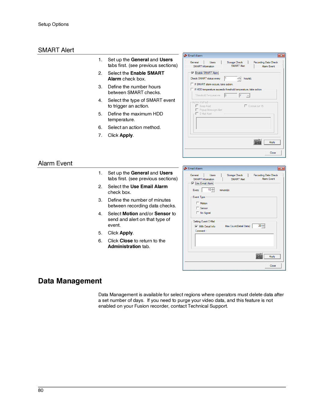 Honeywell IV REV B user manual Data Management, Smart Alert, Alarm Event, Select the Enable Smart Alarm check box 