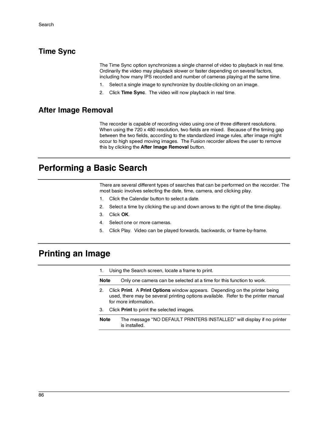 Honeywell IV REV B user manual Performing a Basic Search, Printing an Image, Time Sync, After Image Removal 