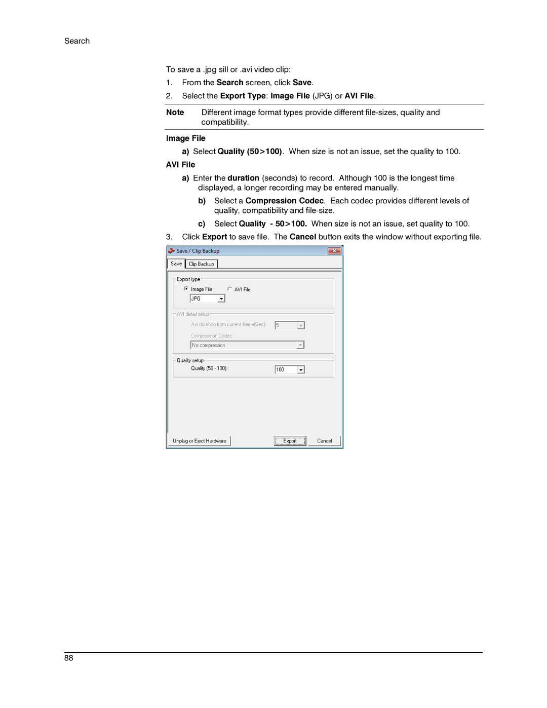 Honeywell IV REV B user manual Select the Export Type Image File JPG or AVI File 