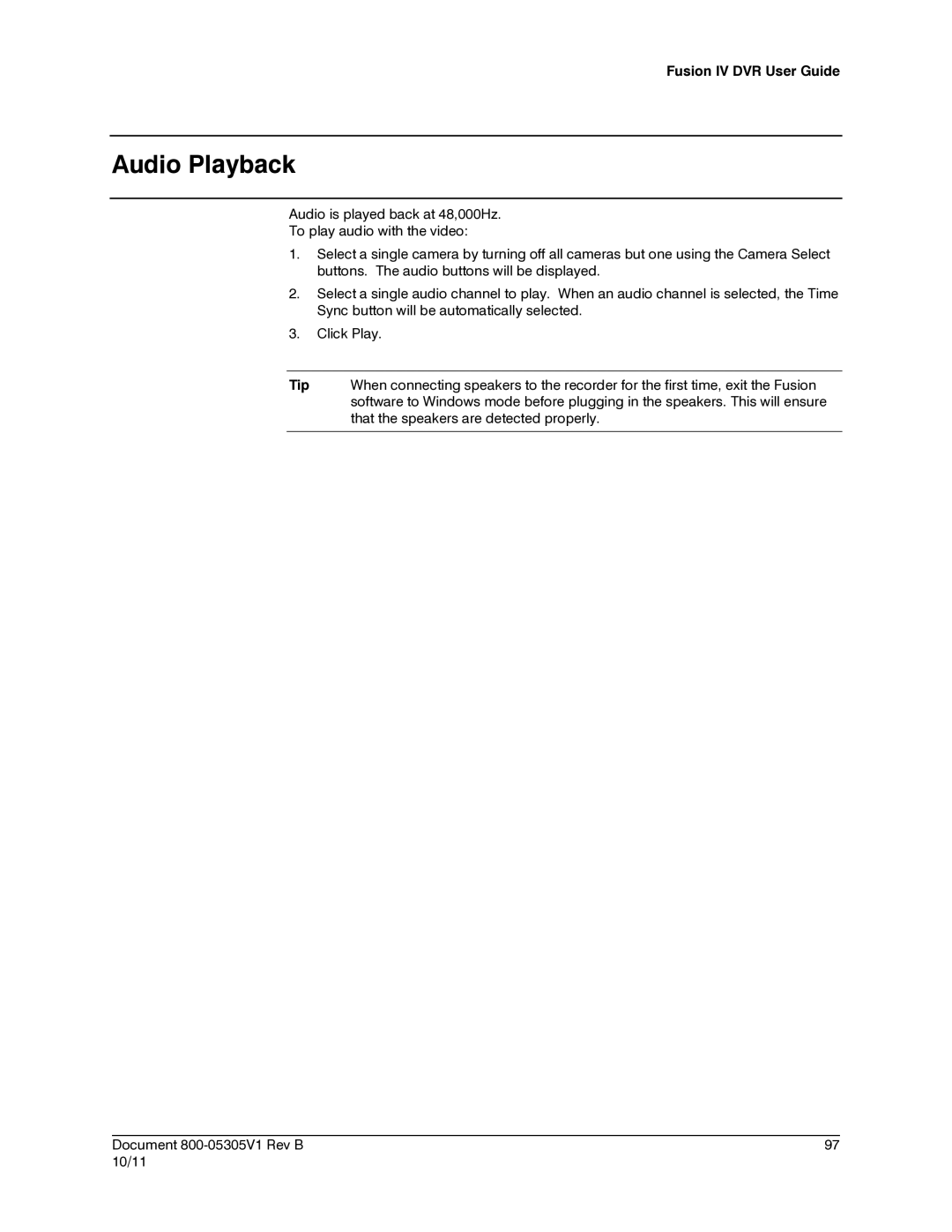 Honeywell IV REV B user manual Audio Playback 