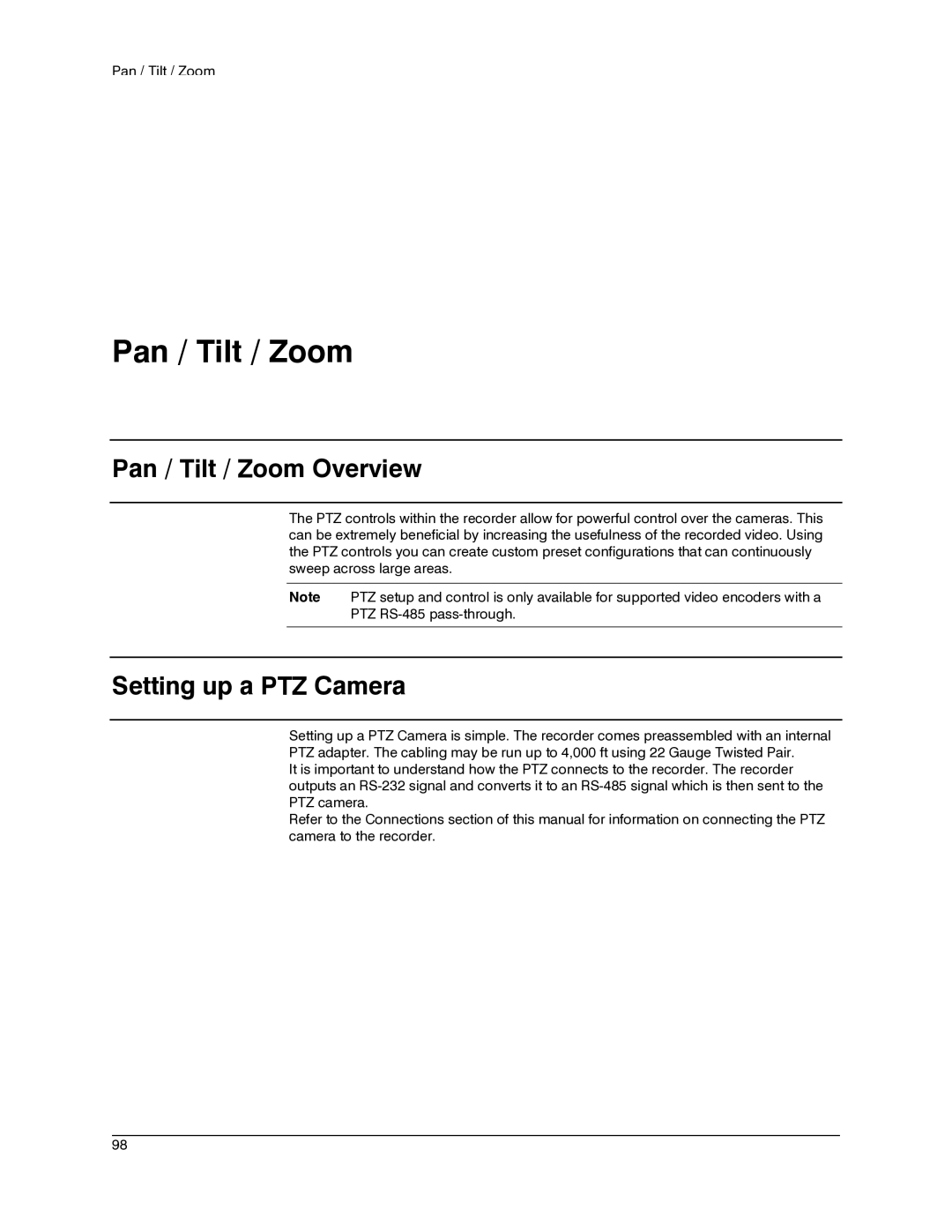 Honeywell IV REV B user manual Pan / Tilt / Zoom Overview, Setting up a PTZ Camera 