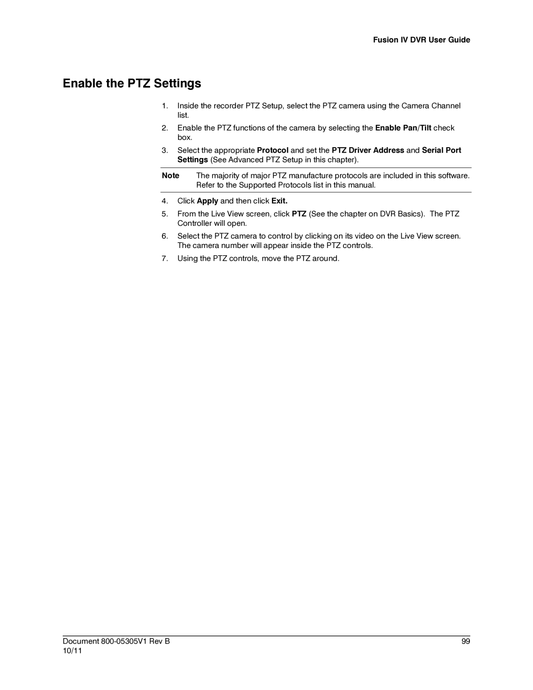 Honeywell IV REV B user manual Enable the PTZ Settings 