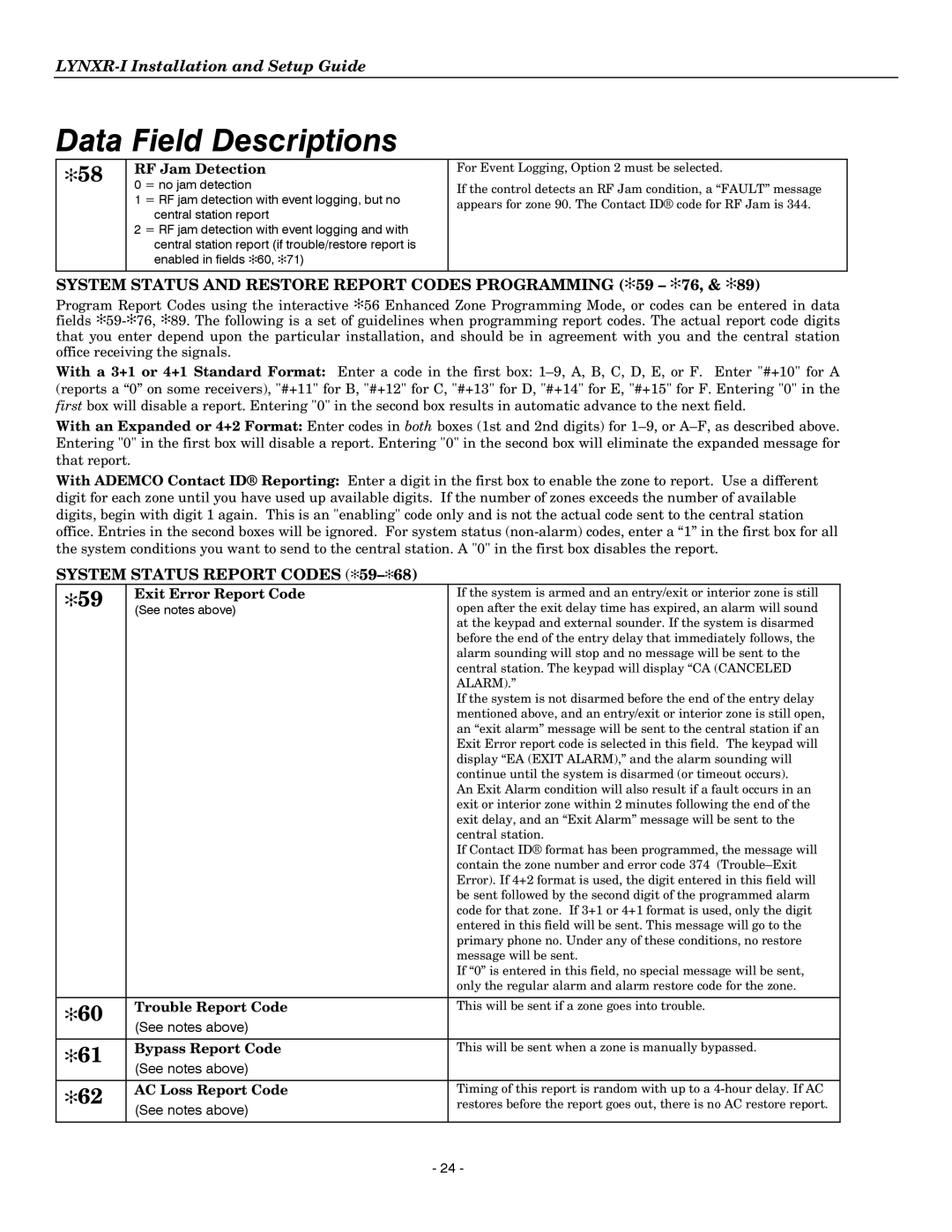 Honeywell K14114 3/06 Rev.B System Status and Restore Report Codes Programming 59 76, System Status Report Codes 