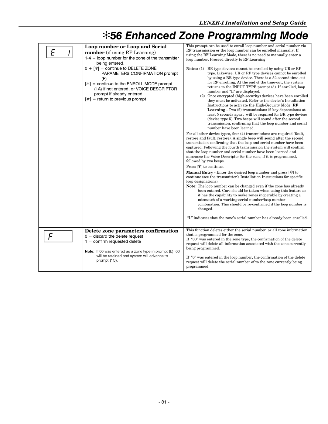 Honeywell K14114 3/06 Rev.B setup guide Loop number or Loop and Serial, Delete zone parameters confirmation 