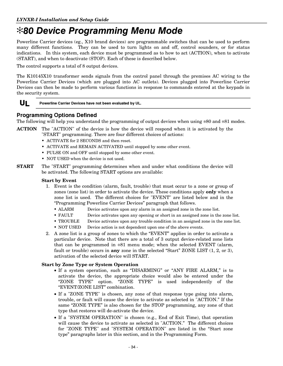 Honeywell K14114 3/06 Rev.B setup guide Device Programming Menu Mode, Programming Options Defined, Start by Event 