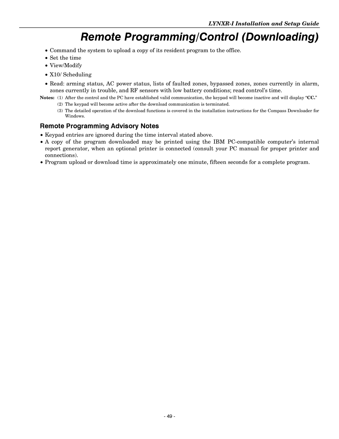 Honeywell K14114 3/06 Rev.B setup guide Remote Programming Advisory Notes 