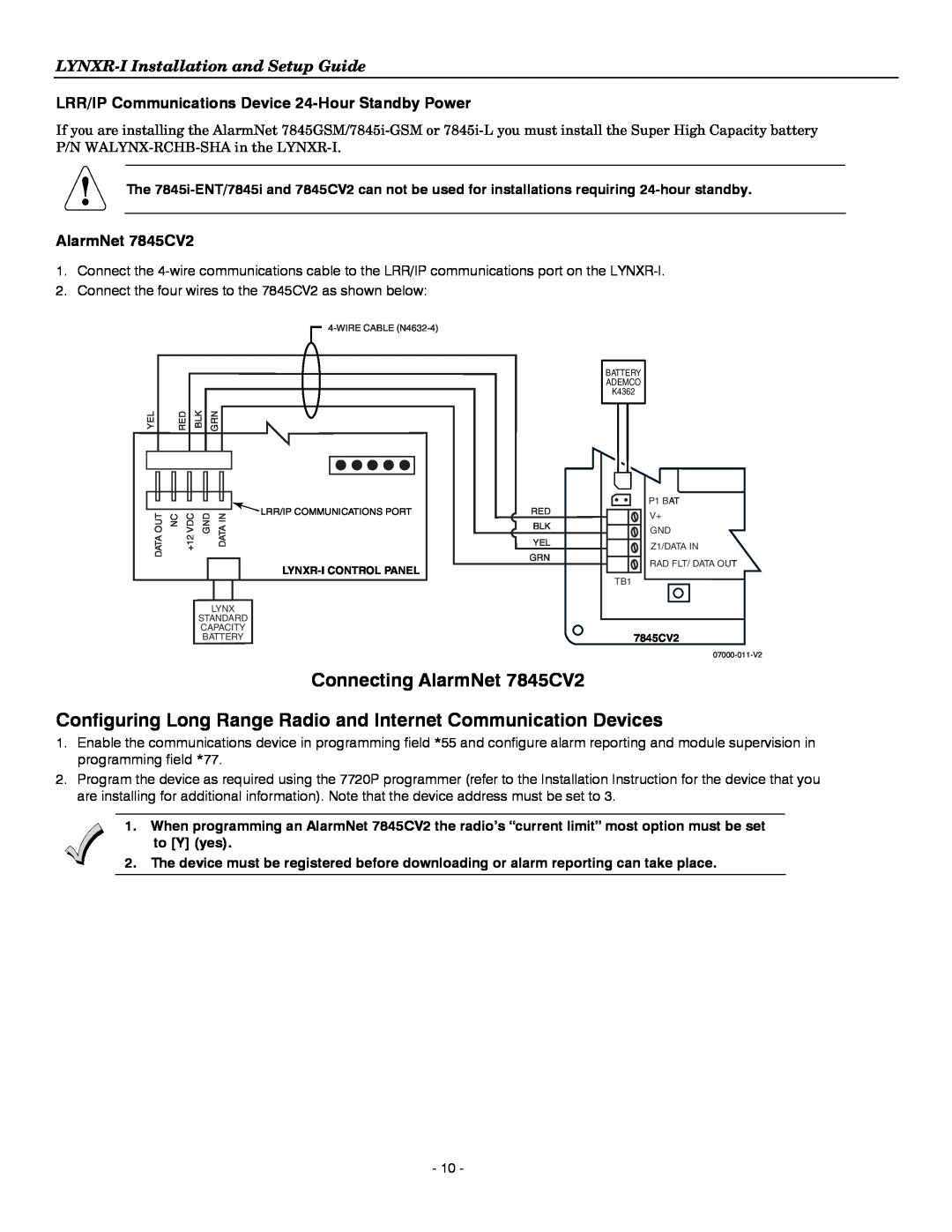 Honeywell K14114 3/06 Rev.B setup guide Connecting AlarmNet 7845CV2, LRR/IP Communications Device 24-HourStandby Power 