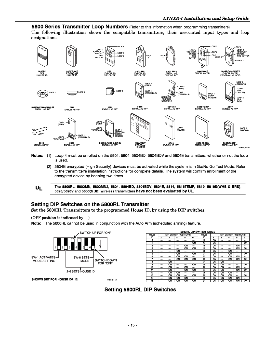 Honeywell K14114 3/06 Rev.B setup guide Setting DIP Switches on the 5800RL Transmitter, Setting 5800RL DIP Switches 