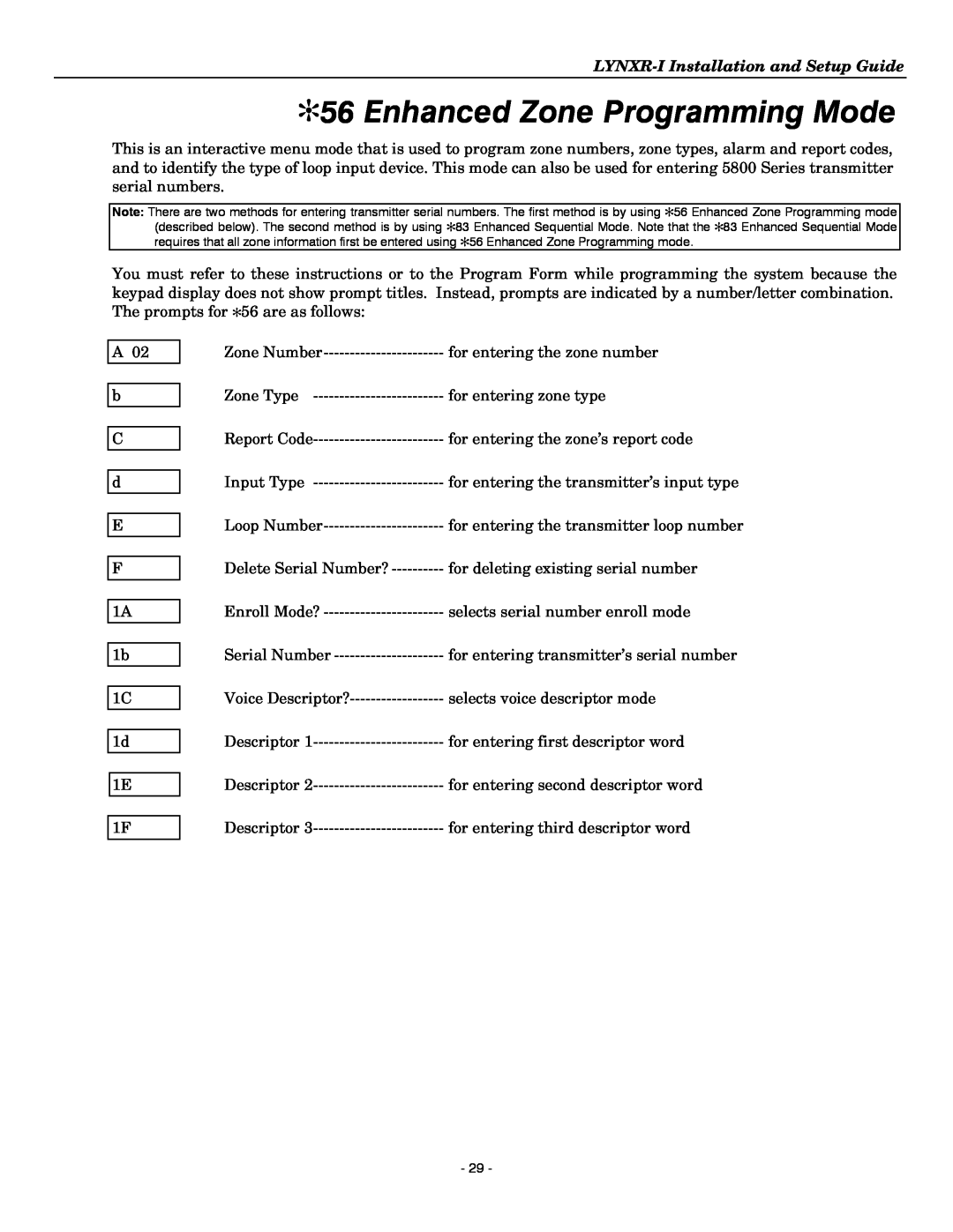 Honeywell K14114 3/06 Rev.B setup guide Enhanced Zone Programming Mode, LYNXR-IInstallation and Setup Guide 