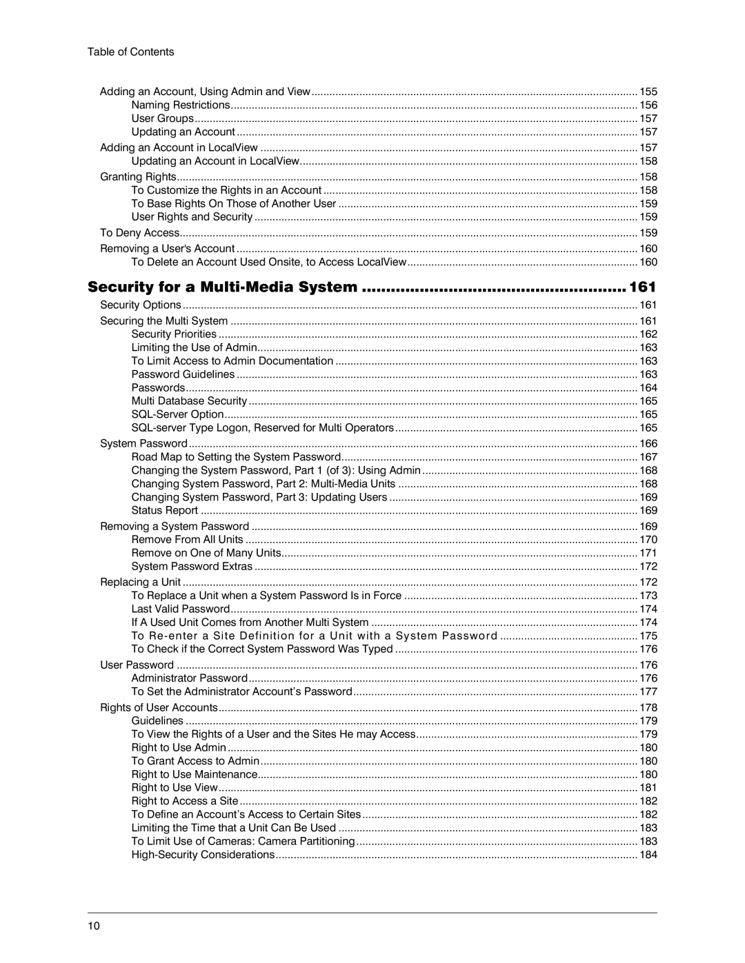 Honeywell K14392V1 manual Security for a Multi-Media System 161 