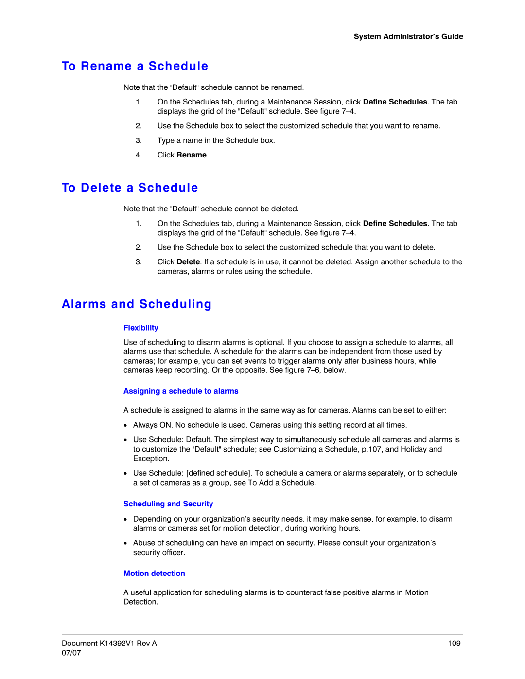 Honeywell K14392V1 manual To Rename a Schedule, To Delete a Schedule, Alarms and Scheduling 