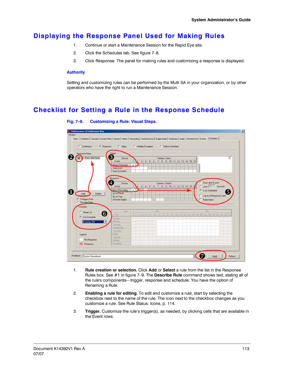 Honeywell K14392V1 manual Displaying the Response Panel Used for Making Rules 