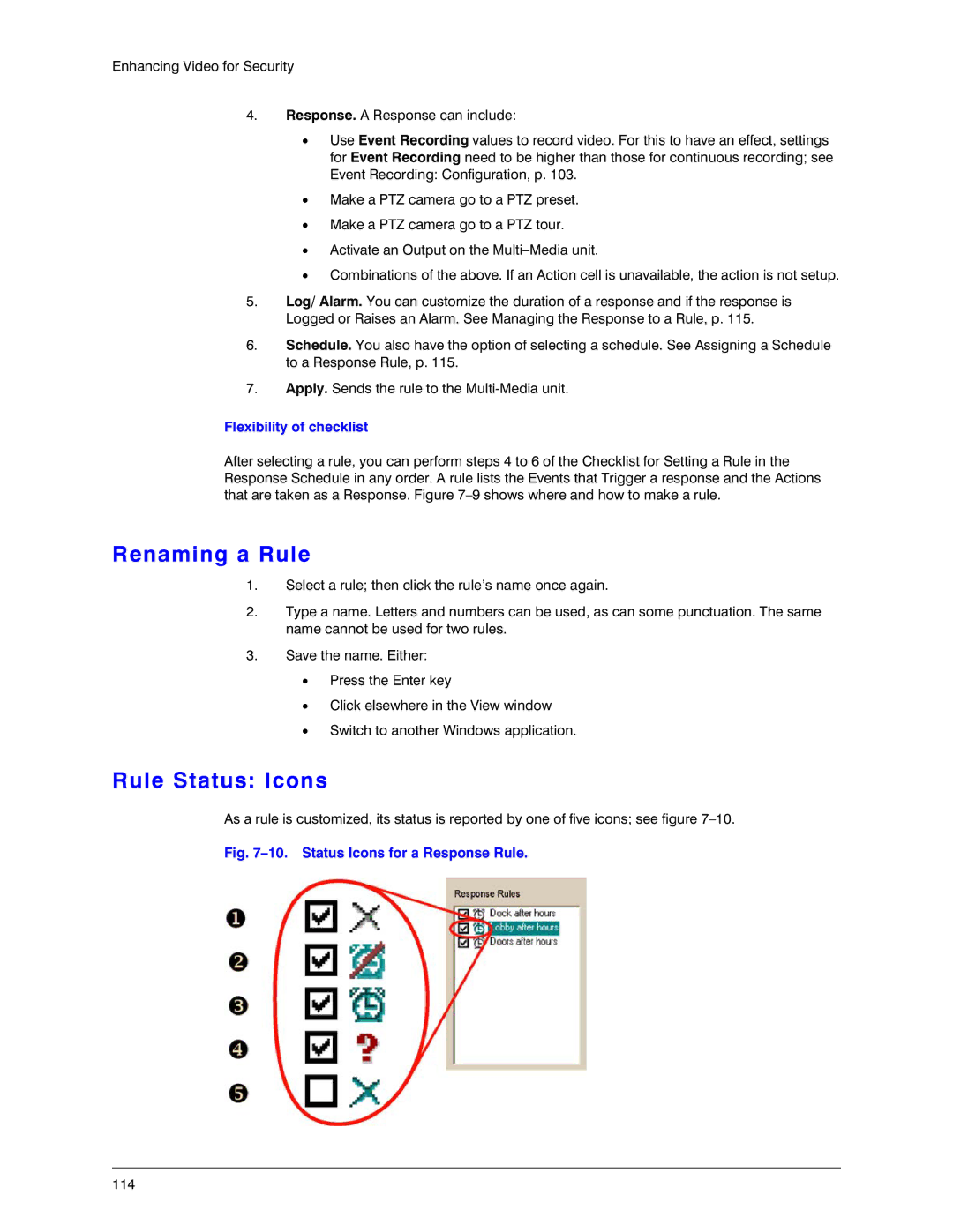 Honeywell K14392V1 manual Renaming a Rule, Rule Status Icons, Flexibility of checklist 