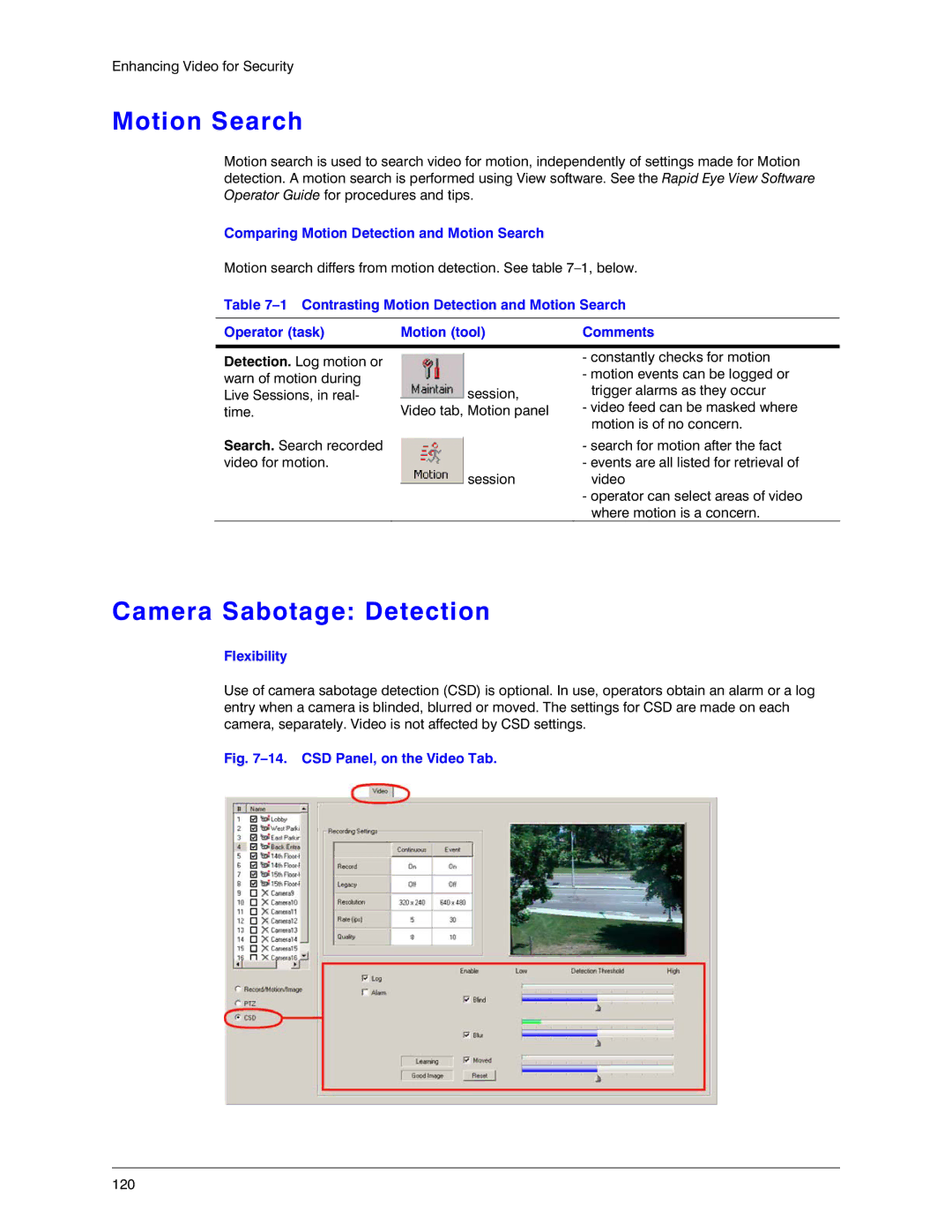 Honeywell K14392V1 manual Camera Sabotage Detection, Comparing Motion Detection and Motion Search 