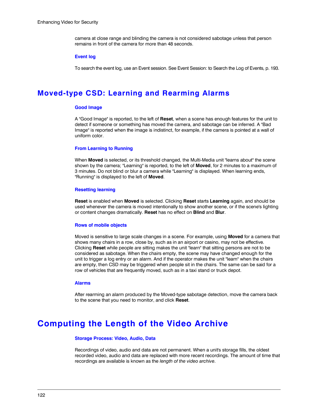 Honeywell K14392V1 manual Computing the Length of the Video Archive, Moved-type CSD Learning and Rearming Alarms 