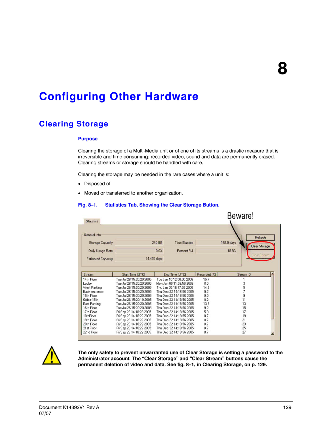 Honeywell K14392V1 manual Configuring Other Hardware, Clearing Storage, Purpose 