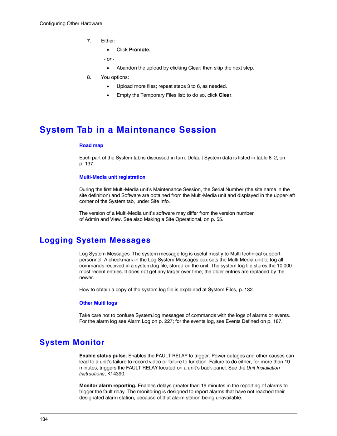 Honeywell K14392V1 manual System Tab in a Maintenance Session, Logging System Messages, System Monitor, Other Multi logs 