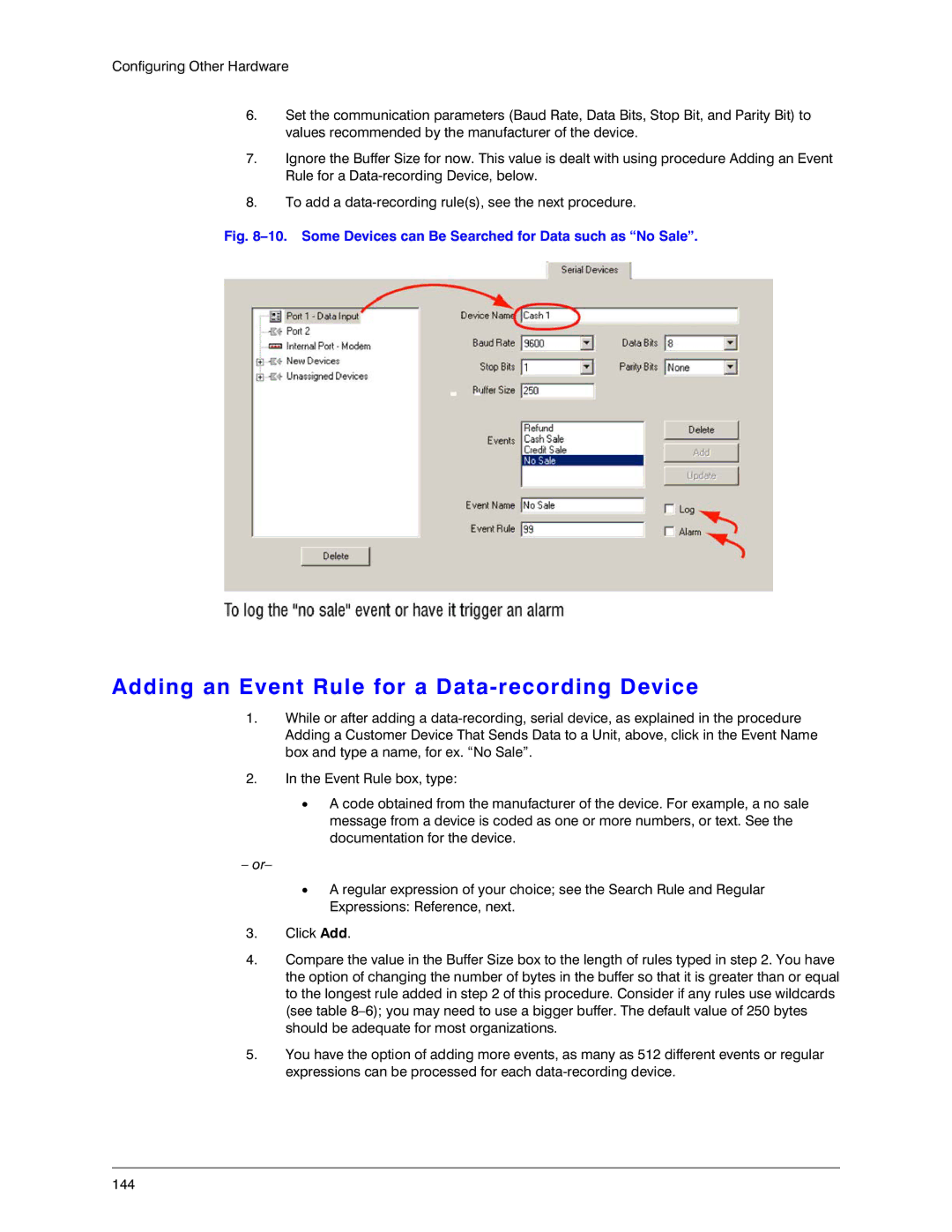 Honeywell K14392V1 Adding an Event Rule for a Data-recording Device, Some Devices can Be Searched for Data such as No Sale 