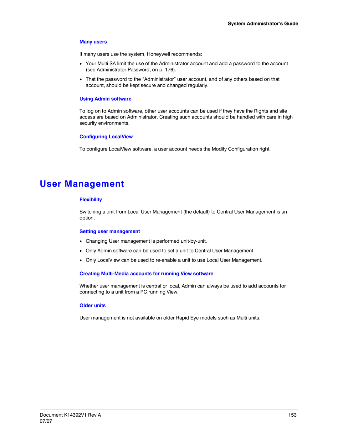 Honeywell K14392V1 manual User Management 