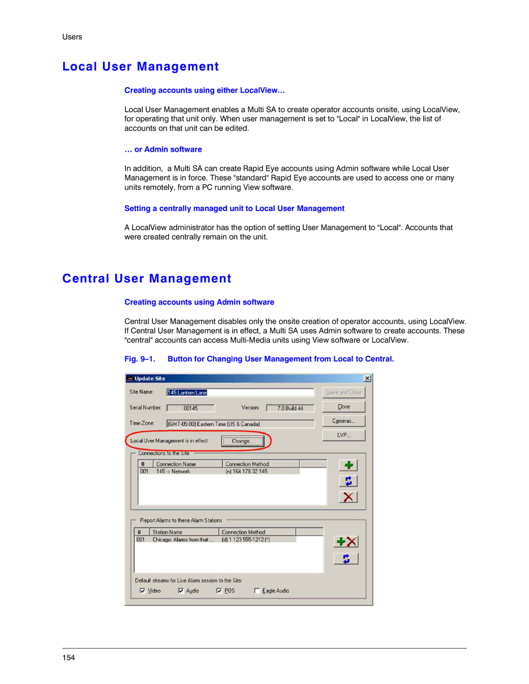 Honeywell K14392V1 manual Local User Management, Central User Management 