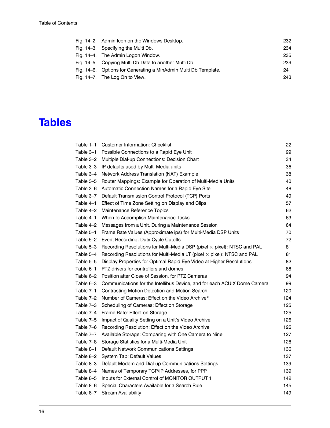 Honeywell K14392V1 manual Tables, Admin Icon on the Windows Desktop 232 