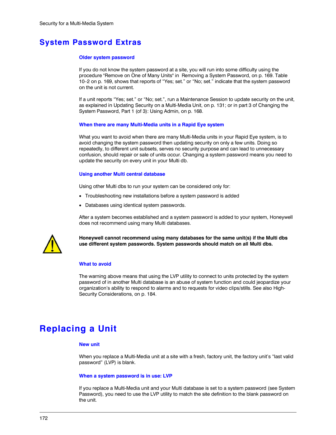 Honeywell K14392V1 manual Replacing a Unit, System Password Extras 