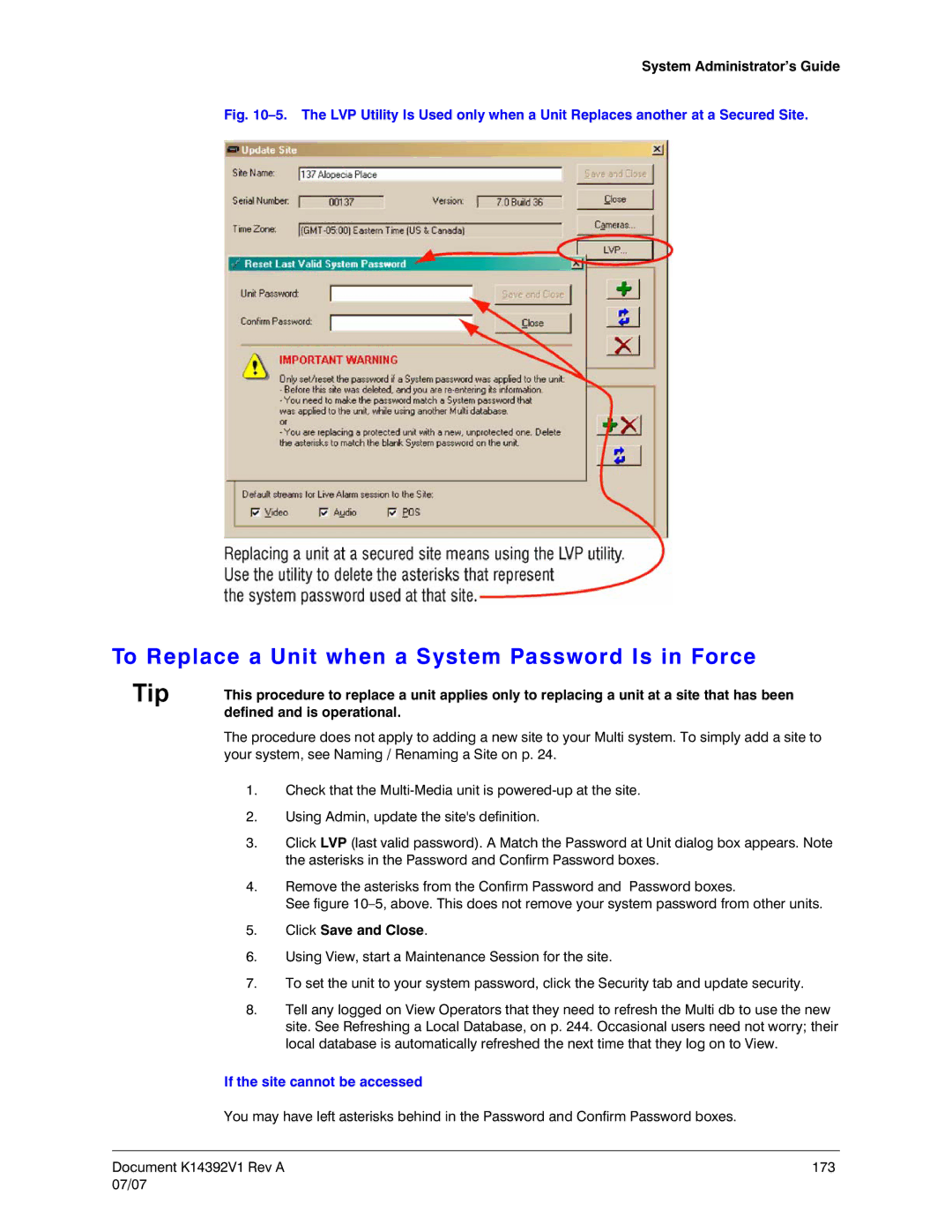 Honeywell K14392V1 manual To Replace a Unit when a System Password Is in Force, If the site cannot be accessed 