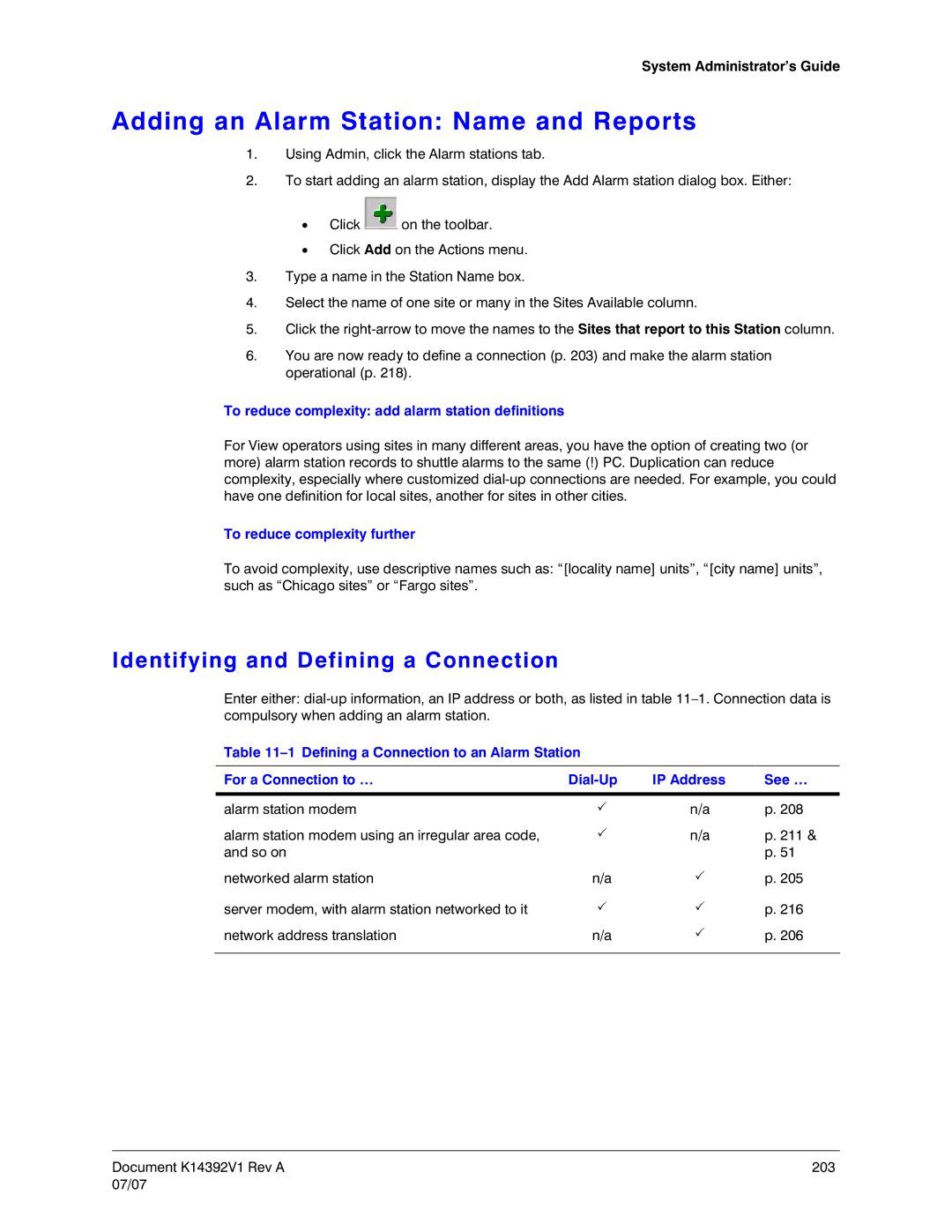 Honeywell K14392V1 manual Adding an Alarm Station Name and Reports, Identifying and Defining a Connection 