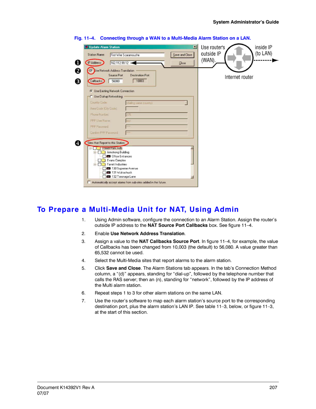 Honeywell K14392V1 manual To Prepare a Multi-Media Unit for NAT, Using Admin, Enable Use Network Address Translation 