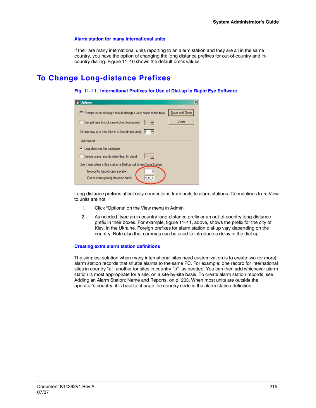 Honeywell K14392V1 manual To Change Long-distance Prefixes, Alarm station for many international units 