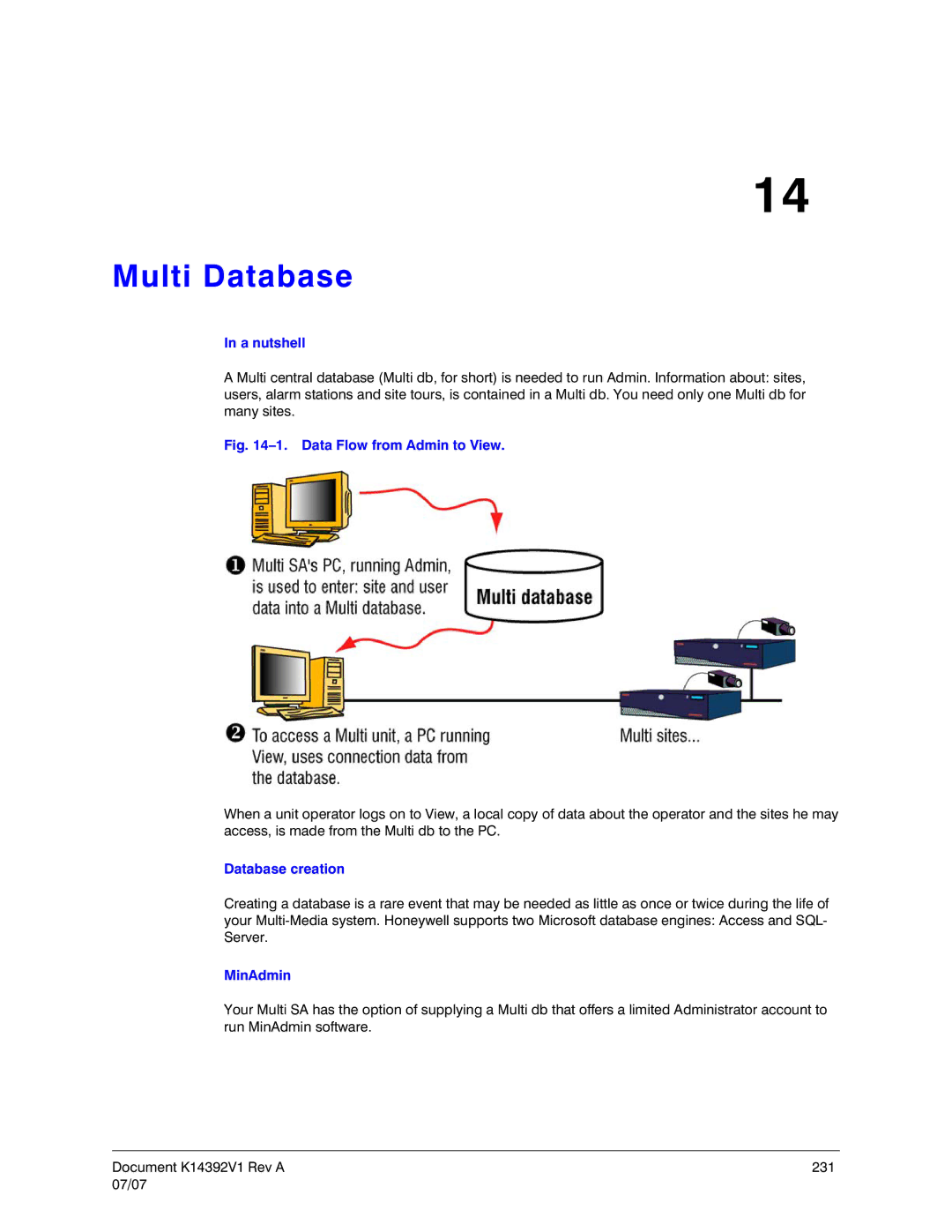 Honeywell K14392V1 manual Multi Database, Database creation, MinAdmin 