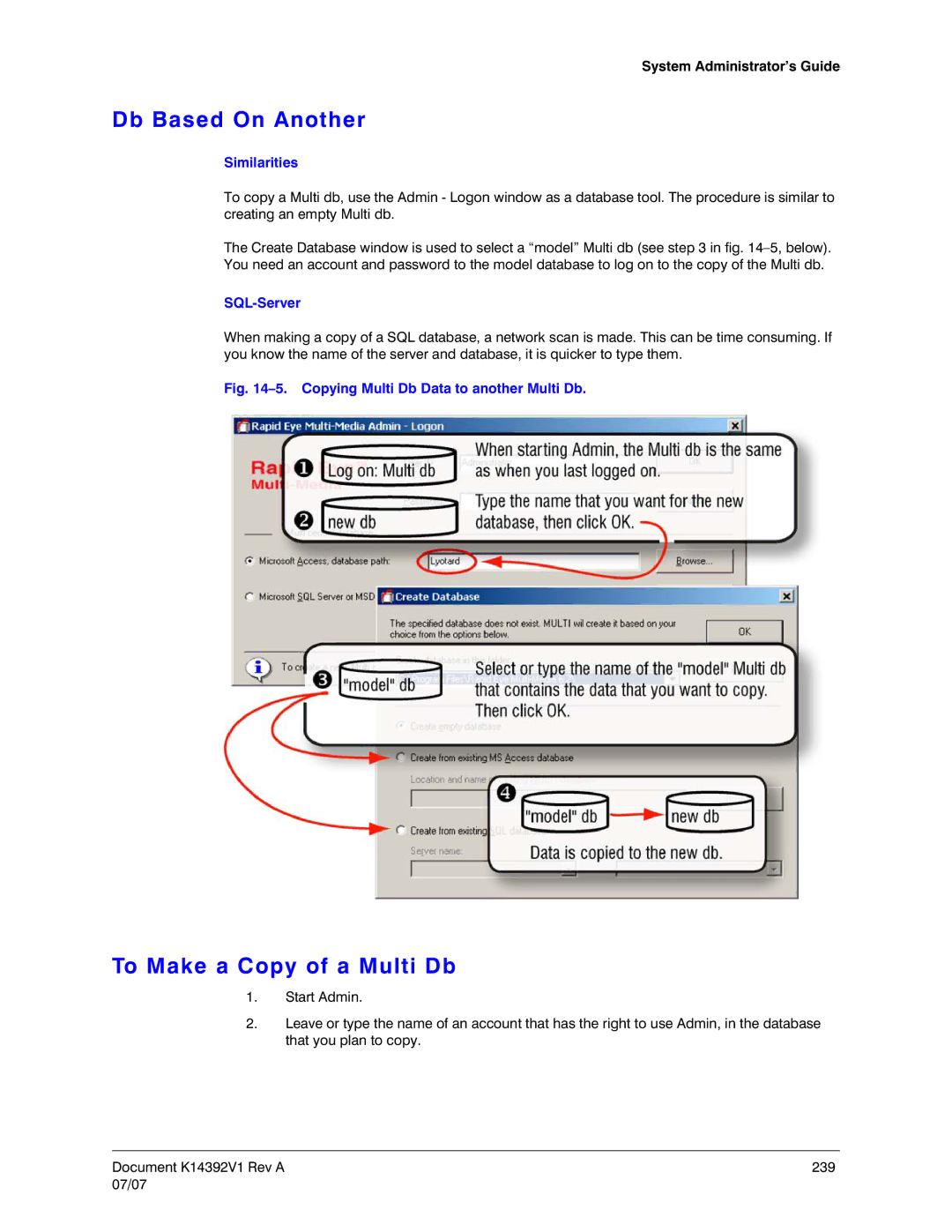 Honeywell K14392V1 manual Db Based On Another, To Make a Copy of a Multi Db, Similarities, SQL-Server 