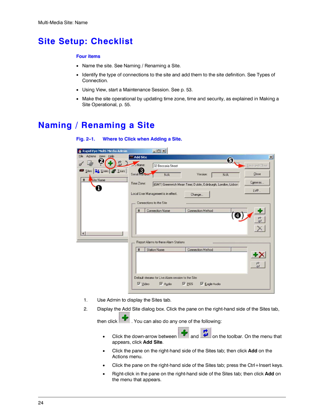 Honeywell K14392V1 manual Site Setup Checklist, Naming / Renaming a Site, Four items 