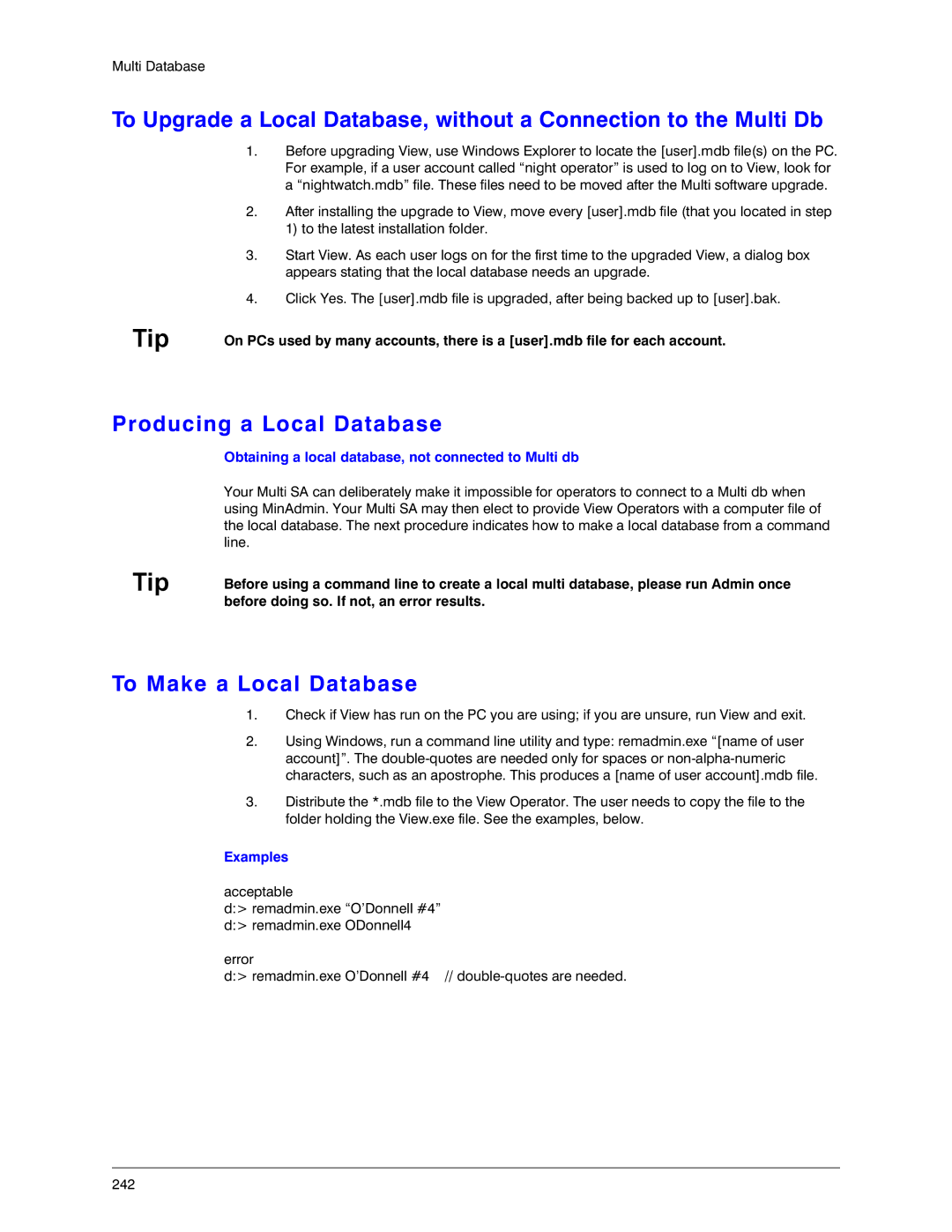 Honeywell K14392V1 manual Producing a Local Database, To Make a Local Database, Examples 