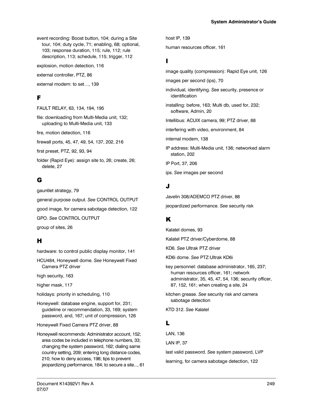 Honeywell K14392V1 manual System Administrator’s Guide 