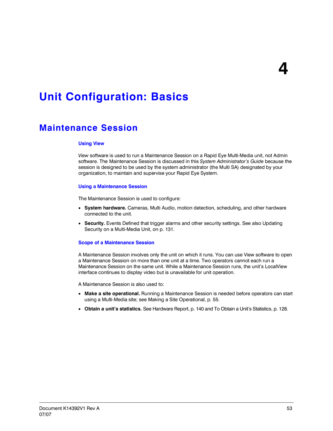 Honeywell K14392V1 Unit Configuration Basics, Using View, Using a Maintenance Session, Scope of a Maintenance Session 