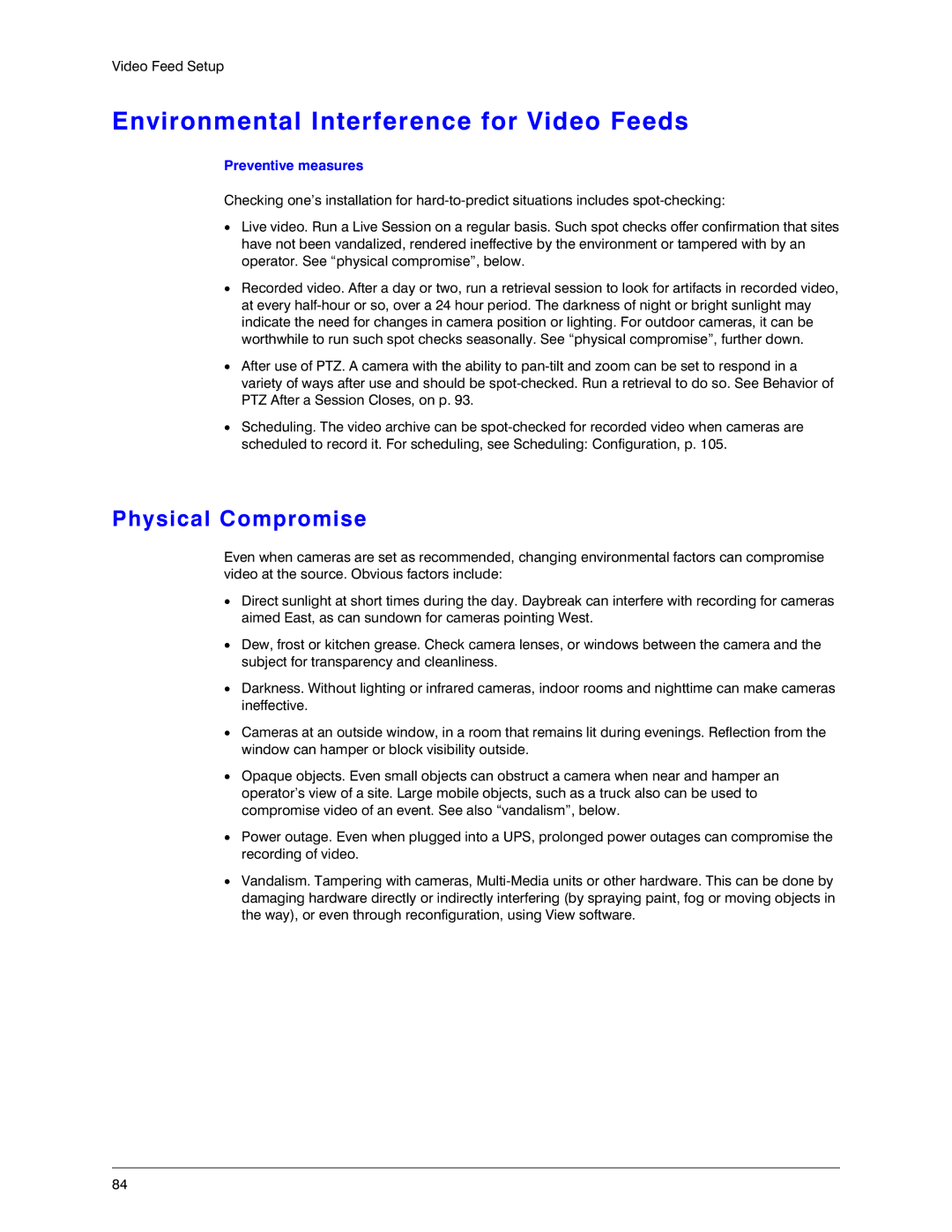 Honeywell K14392V1 manual Environmental Interference for Video Feeds, Physical Compromise, Preventive measures 