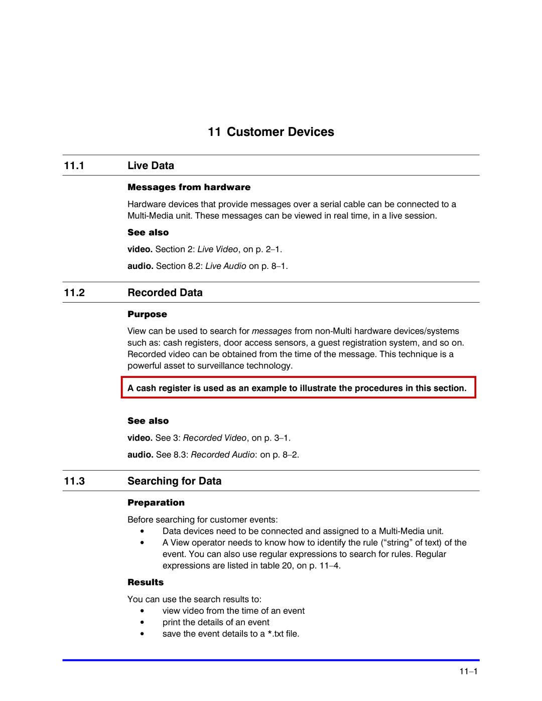 Honeywell K5404V9 manual Customer Devices, Live Data, Recorded Data, Searching for Data 