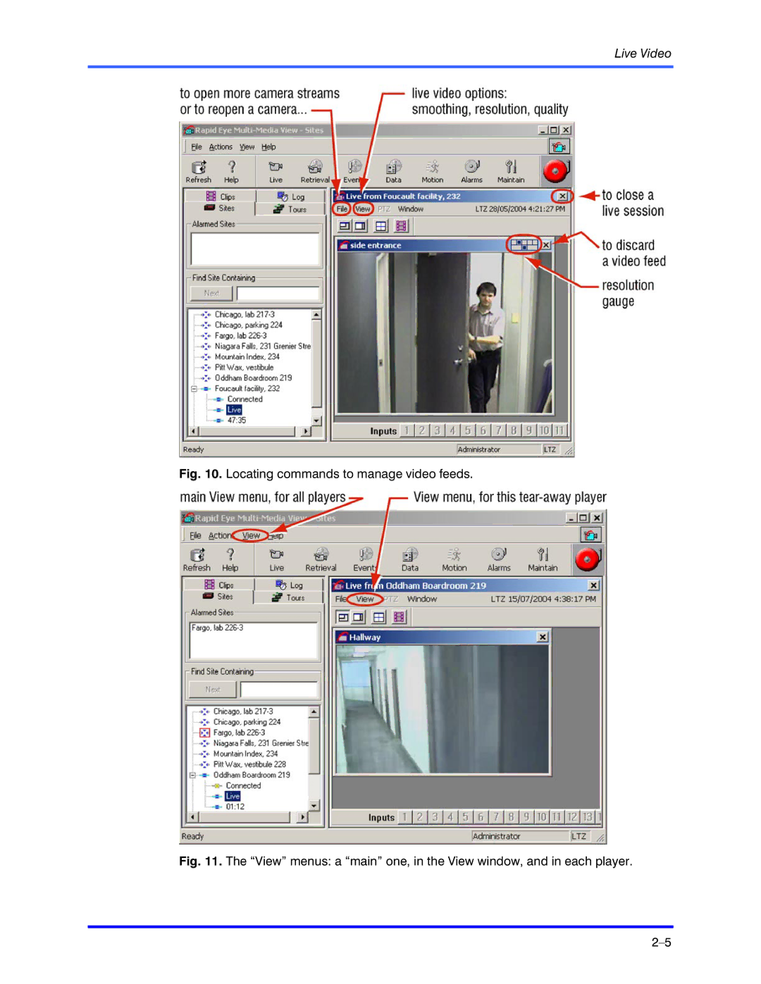 Honeywell K5404V9 manual Locating commands to manage video feeds 