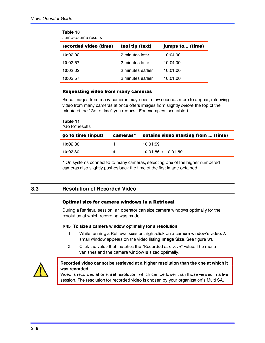 Honeywell K5404V9 manual Resolution of Recorded Video, Recorded video time Tool tip text Jumps to... time 