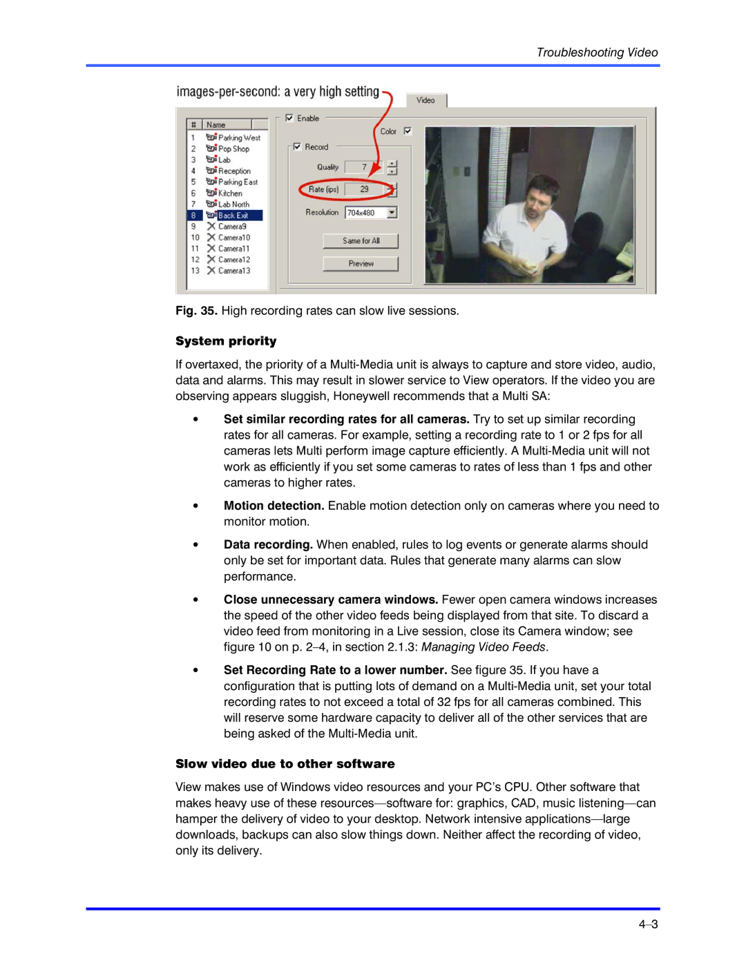 Honeywell K5404V9 manual High recording rates can slow live sessions, System priority 