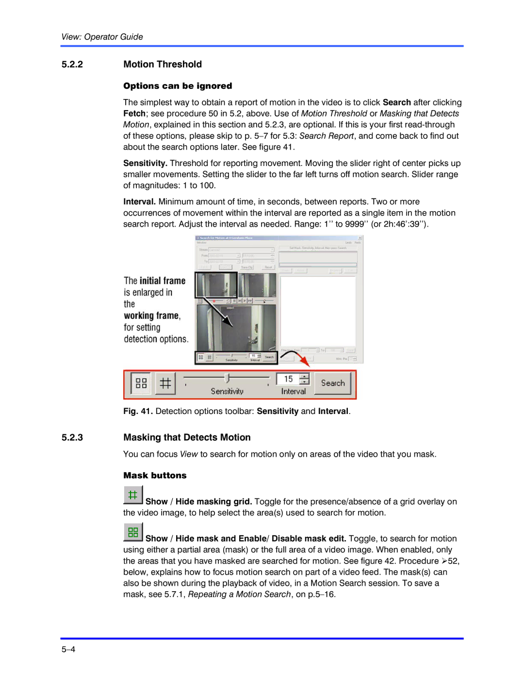 Honeywell K5404V9 manual Motion Threshold, Masking that Detects Motion, Options can be ignored, Mask buttons 