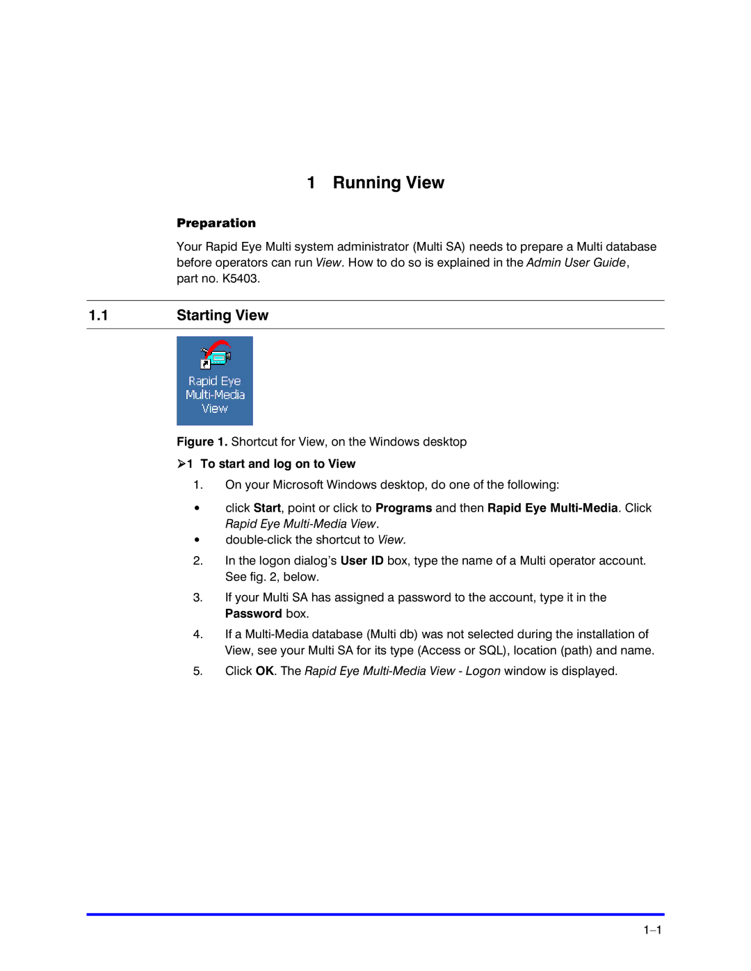 Honeywell K5404V9 manual Running View, Starting View, Preparation, To start and log on to View 