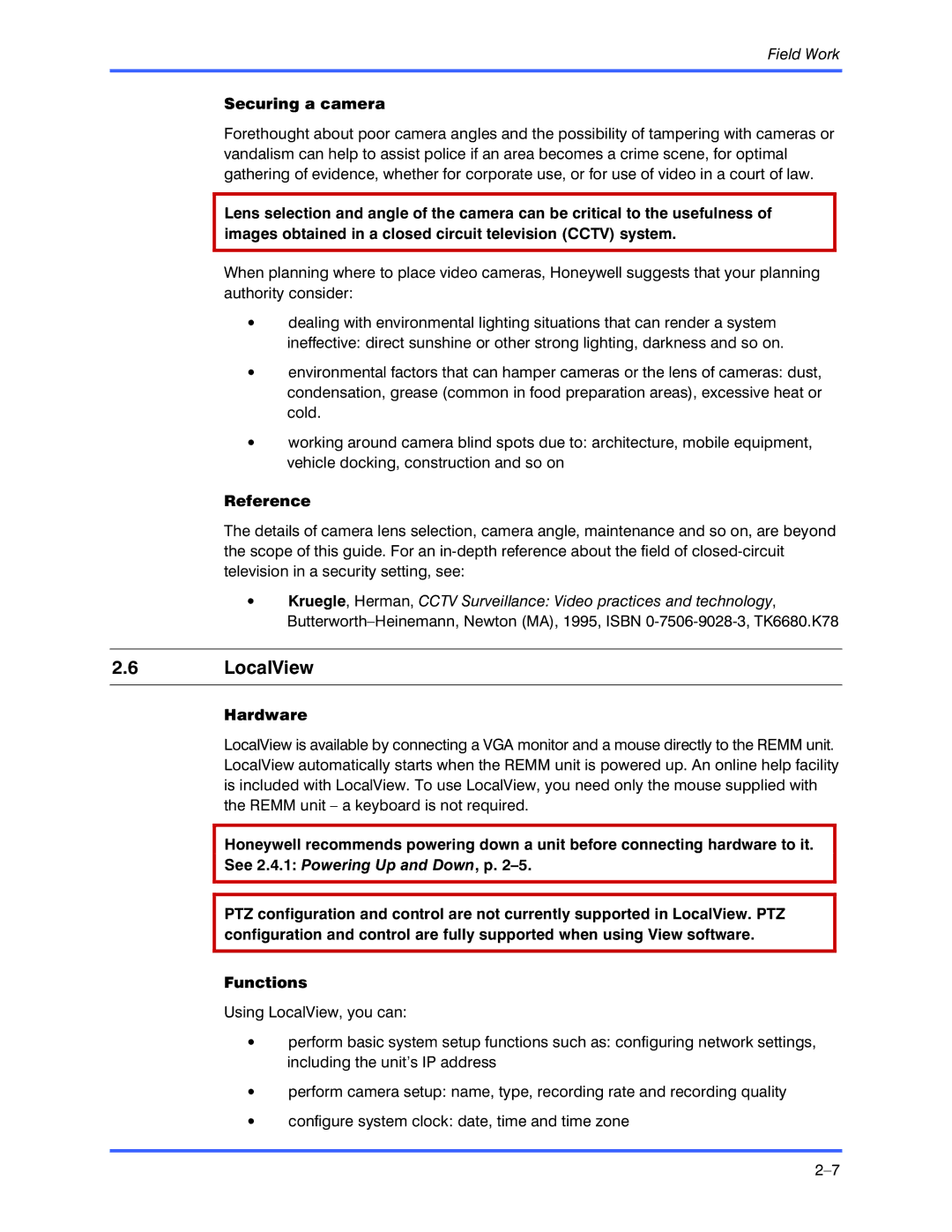 Honeywell K9696V2 installation instructions LocalView, Securing a camera, Reference, Hardware 