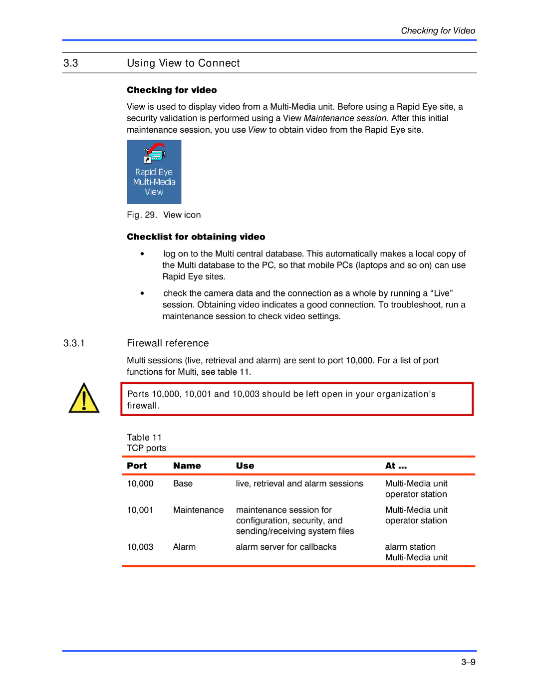 Honeywell K9696V2 installation instructions Using View to Connect, Firewall reference, Checking for video 